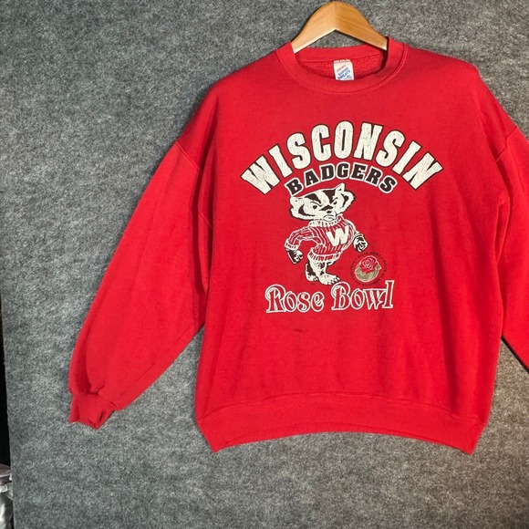Vintage Wisconsin Badgers Rose Bowl Crewneck Sweatshirt XL Red 90s Football - Picture 5 of 14